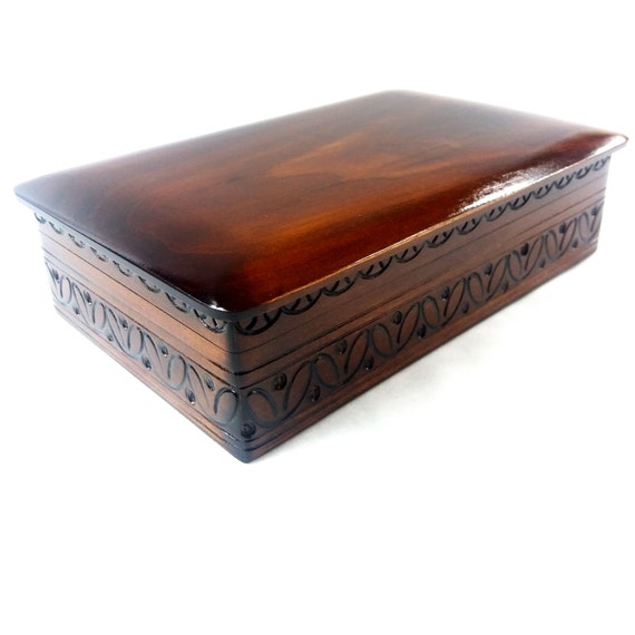 Large Made of Linden Wood Wooden Elegant Box in Dark Mahogany Color,  Quality Wood Lockable Box, Storage Box, Keepsake Memory Box 