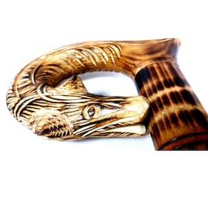fox walking cane, fox walking stick, wooden walking stick, wooden walking cane, carved cane, handle carved cane, hand carved cane