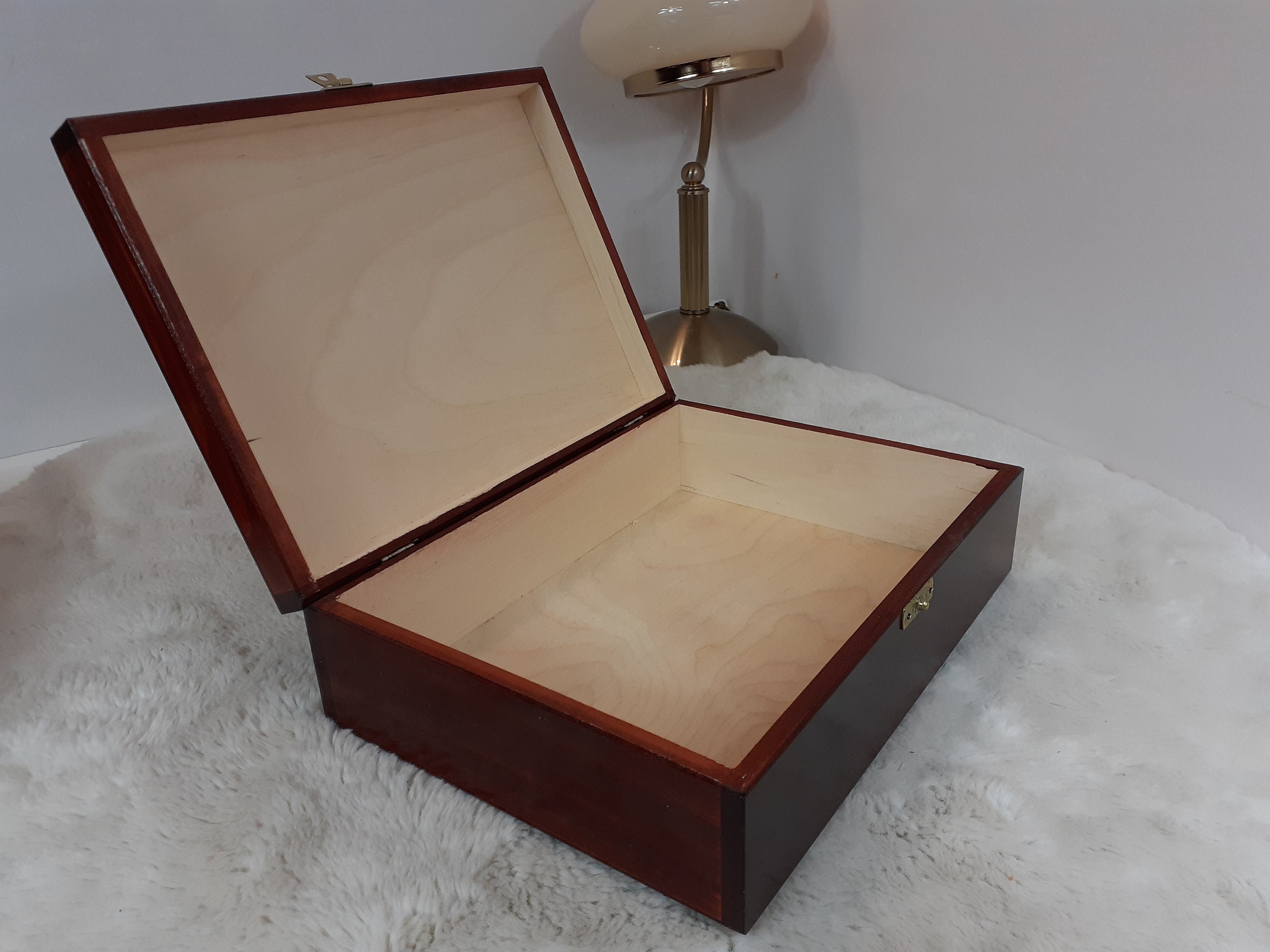 Caja grande de madera plana hecha a mano caja de | Etsy