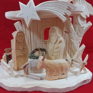 CHRISTMAS CRIB handcrafted wooden construction sculpture