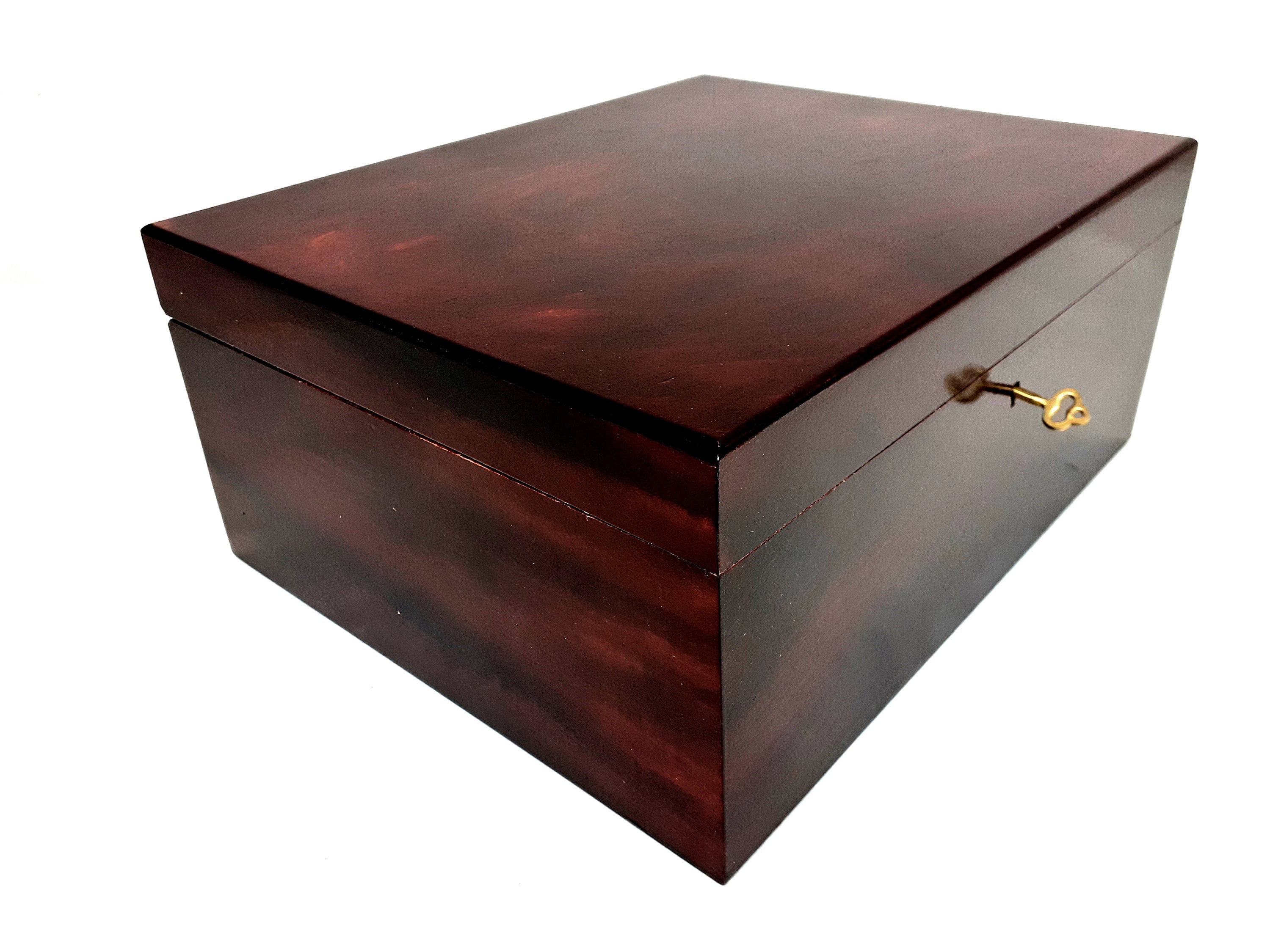 Large Made of Linden Wood Wooden Elegant Box in Dark Mahogany Color,  Quality Wood Lockable Box, Storage Box, Keepsake Memory Box 