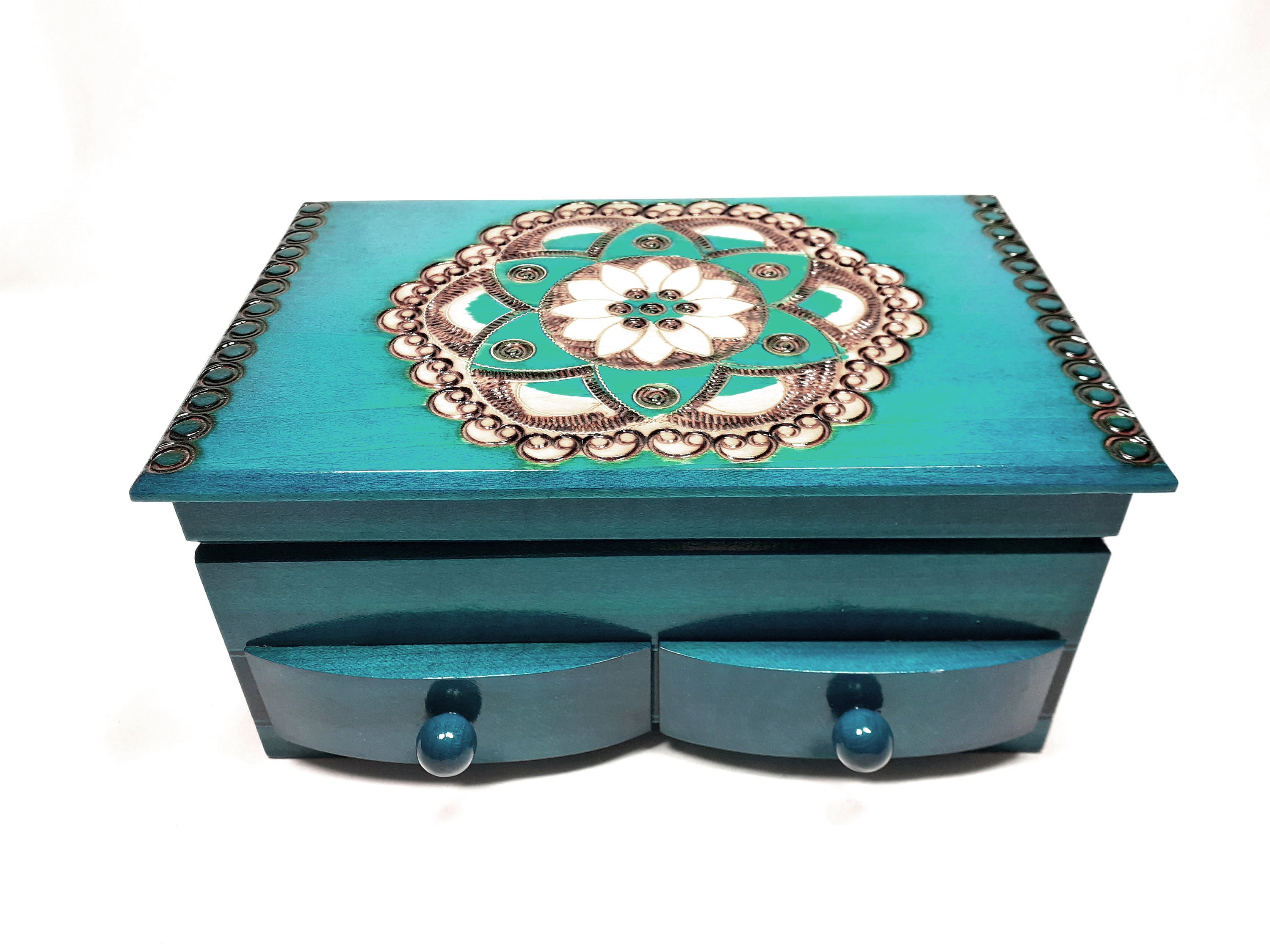 【bluebox@ジュエリー整理中✧︎*。】空箱セット Wooden Blue Jewelry Box With Drawers and Mirror, Mini