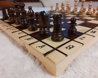 big 39 cm hand crafted wooden chess set, light chess, natural wooden chess board, wood carved chess set, family games, hand made chess set