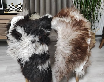 Set of 2 Natural Sheepskin Rugs, Genuine Sheepskin Throw, Sofa Chair Cover