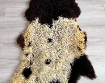 Natural Sheepskin Rug, Genuine Soft Throw, Sofa Chair Cover (Brown, Beige)