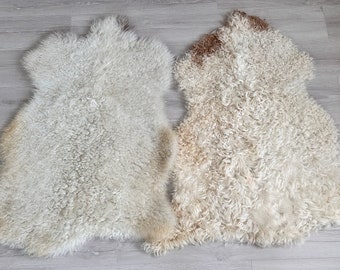 Set of 2 gotland sheepskin.Natural sheepskin Tanned Handmade SheepSkin .Curly SheepSkin sheepskin Rug Sheepskin pelt.Real soft Sheepskin.