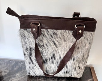 Cowhide bag Leather Handbag Large Tote Purse Bag Shoulder Bag Real Cowhide  and White mother's day gift.christmas gift