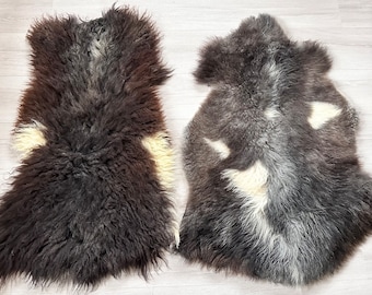 Set of 2 Natural Sheepskin Rugs, Genuine Sheepskin Throw, Sofa Chair Cover