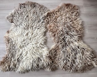 Set of 2 Natural sheepskin Tanned Handmade SheepSkin Curly SheepSkin sheepskin Rug.Genuine Sheepskin.Organically Real soft  sheepskin