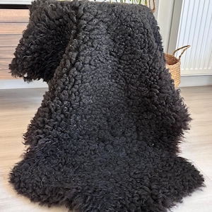 Black Gotland sheepskin.curly SheepSkin.Natural Tanned Handmade sheepskin Rug.Genuine Sheepskin.Organically sheepskin,100% natural color