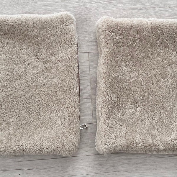 Set of 2.Genuine Sheepskin Pillow.Throw Pillow - Shearling Home Decor.Super Soft Premium Quality Accent Pillow.camel pillow off white pillow