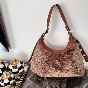 Camel Sheepskin bag,Classic Leather Tote Everyday use bag, Student Bag, Personalized Leather Shoulder Bag, Mother&#39;s Day Gift, christmas gift
