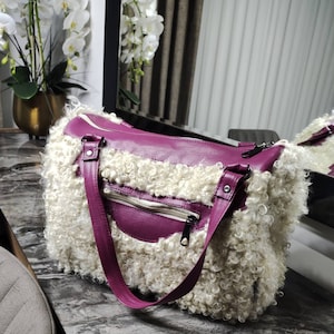 Goatland sheepskin bag Curly sheepskin bag.Classic Leather Tote,Everyday use tote bag,Personalized Leather Shoulder Bag,Mother’s Day Gift.
