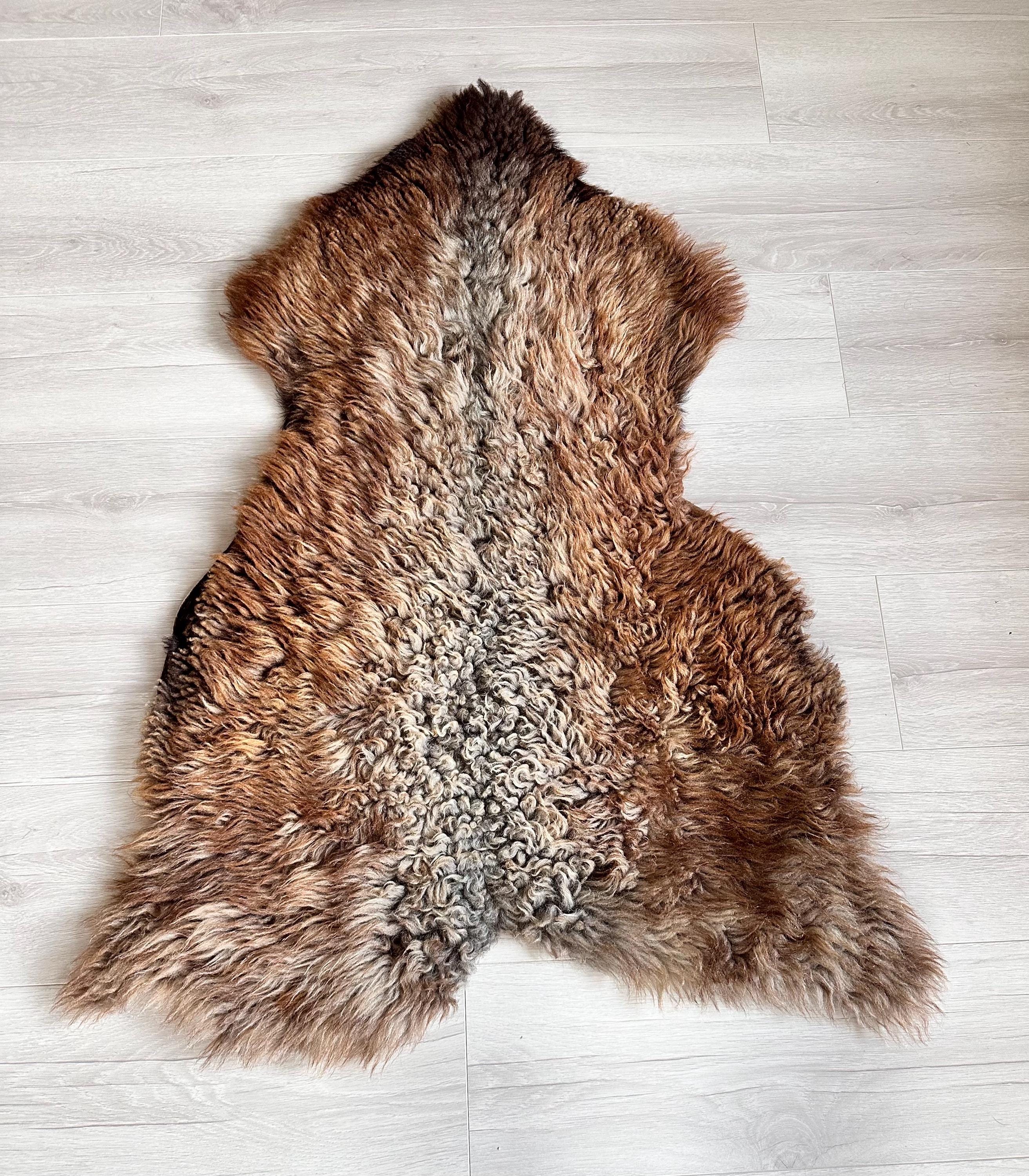 Set of 2 Handmade Curly Sheepskin Rugs, Golden Brown Mink - Etsy