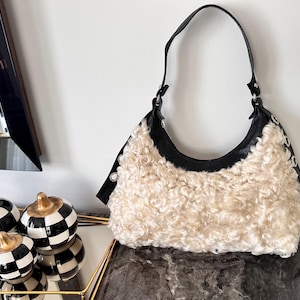 Gotland sheepskin bag,Classic Leather Tote Everyday use bag,Student Bag,Personalized Leather Shoulder Bag, Mother&#39;s Day Gift, christmas gift