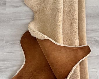 Set of 3 Genuine Australian sheepskin, upholstery sheepskin fur,short fur shearling, fur floor rug, Camel,curly sheepskin, chair cover,
