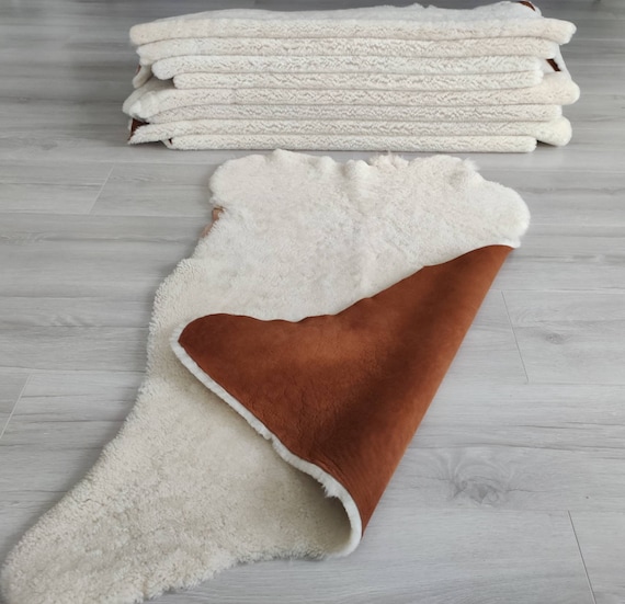 Genuine Australian Sheepskin Rug tan suede back, Shearling Pelt, Chair Cover, Upholstery Sheepskin