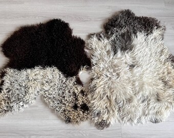 Set of 2 Natural Sheepskin Rugs, Genuine Sheepskin Throw, Sofa Chair Cover