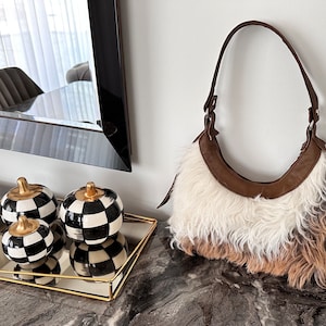 Curly Sheepskin bag,Classic Leather Tote Everyday use bag, Student Bag, Personalized Leather Shoulder Bag, Mother&#39;s Day Gift, christmas gift