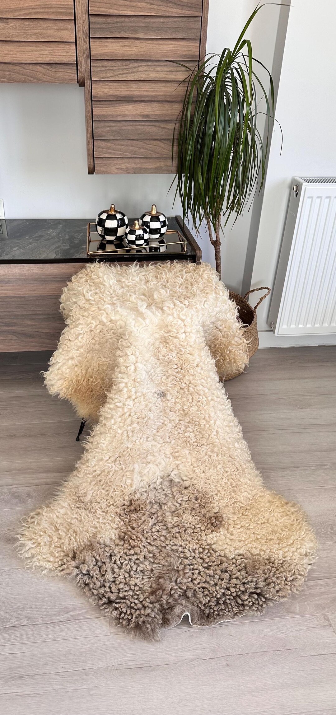 Gotland Curly Sheepskin Rug, Natural Beige White Brown Sheepskin Throw ...