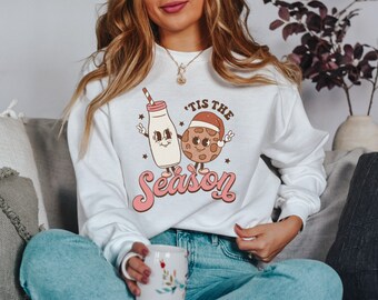 クリスマスシーズンのセーター、ホリデーシーズンのスウェットシャツ、サンタのクッキークルーネック、クリスマスセーター