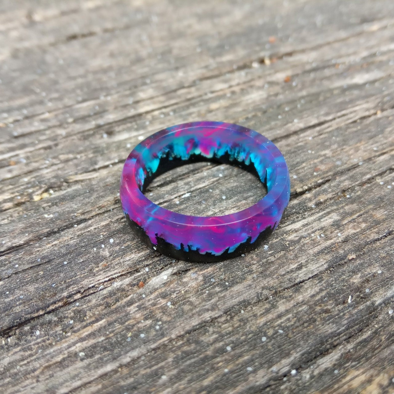 Wood resin ring Northern lights ring Epoxy rings for women Etsy
