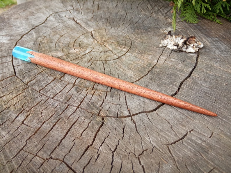 Mahogany hair stick Bun holder Long hair accessories hair stick Wood hair stick Womens hair Gift Resin hair fork Hair slide Blue Resin Stick