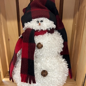 Red and Black Buffalo Plaid Farmhouse  Snowman