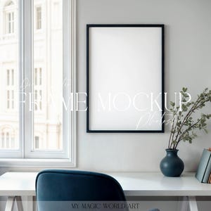 Black Frame on  White Wall  |  Interior Frame Mockup for Art Prints on the Desk | Psd Vertical Frame DIN A Format | Digital Download