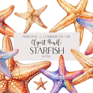 Commercial Use Starfish Clipart Star Transparent PNG Sea inhabitants Starfish Ocean Five-Finger Set of 9 Digital AI Watercolour
