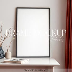 Black Frame on  White Wall  |   Interior Frame Mockup for Art Prints | Psd Vertical Frame  | Digital Download