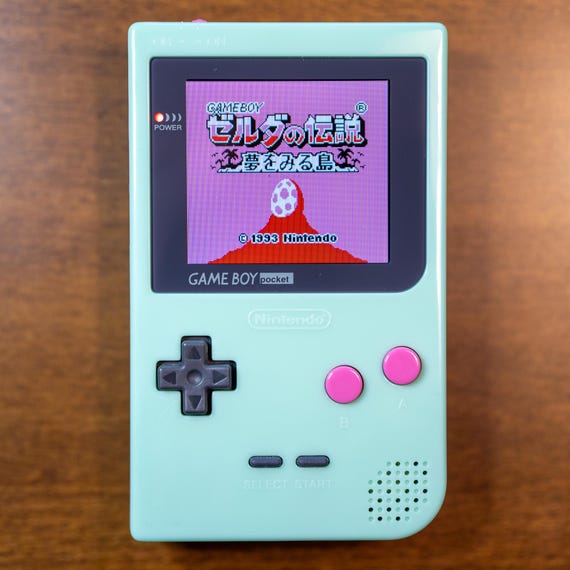 Gameboy Pocket Big IPS color display Light Blue pink button