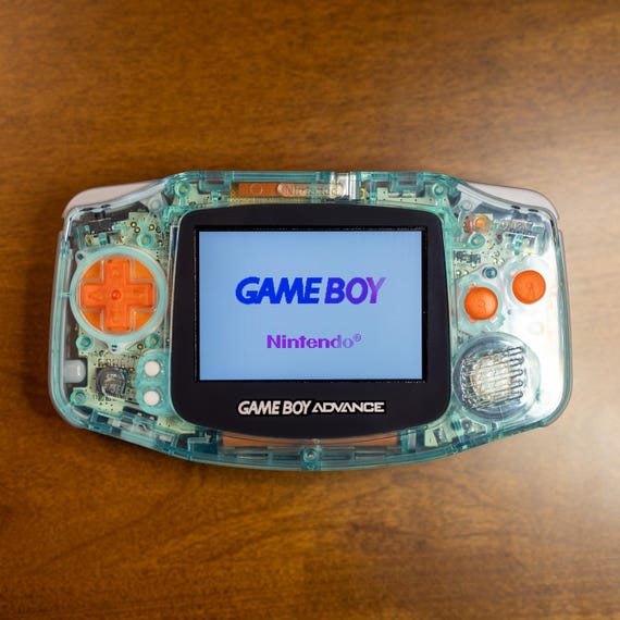Gameboy Advance Glacier Transparent Modded ips lcd screen bright Orange buttons