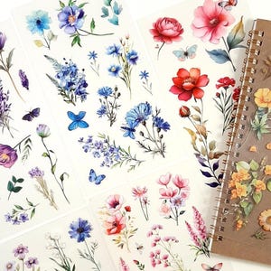 Wildblumen Aufkleber Bogen, Floral Sticker Bogen, gemischte Blumen Aufkleber, Floral Journal und Planer Deco, Scrapbook Aufkleber, Handwerk Aufkleber