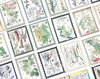 Vintage Botanical Stamp Stickers, Plant Stickers, Junk Journal, Scrapbooking Decoration, 15 pcs