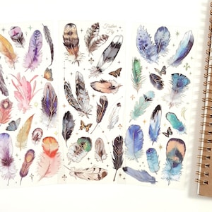 Feather Sticker Sheets, Gold Embossed Feathers Stickers, Junk Journal Stickers, Scrapbooking, Planner Decoration, Craft Stickers, 3 Sheets