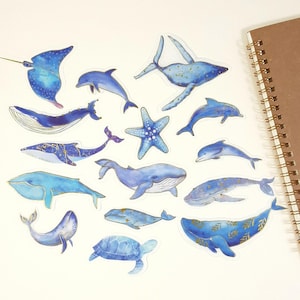 Meeresleben Aufkleber, Delfin Aufkleber, Blauwal Aufkleber, Meerestiere Journal & Scrapbook Aufkleber, unter dem Meer, Ozean Aufkleber