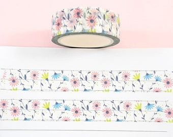 Pastel Floral Washi Tape, Spring Summer Flowers, Summer Journal Decoration, 10m