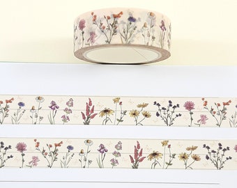 Vintage Wild Flowers Washi Tape, 10m Floral Decorative Tape, Nature Scrapbooking, Journaling, Paper Crafts