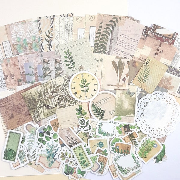 Vintage Botanical Scrapbooking Bundle, Botanical Junk Journal Set, Journal Ephemera, Scrapbook Supplies,   100 Piece Set