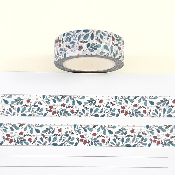 Winter Foliage Washi Tape,  Leaves Washi Tape, Bullet Journal, Scrapbook, Planner, 10m