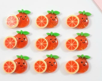 Glitter Orange Cabochons, Fruit Cabochon, Kawaii Crafts, Set of 5 / 10