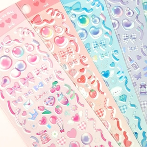 Schleifen und Schleifen Sticker Bogen, Kawaii Sticker, Bubbles, Herzen, Fotokarton Dekoration, Toploader, Journal & Planner Sticker, Scrapbooking