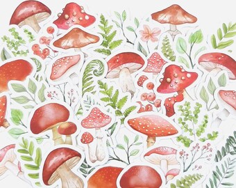 Ensemble d'autocollants champignons, autocollants champignon vénéneux pour journaux, agendas et scrapbooking