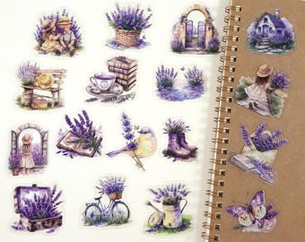 Lavender Stickers, Purple Floral Stickers for Journals and Scrapbooks, 20 pcs