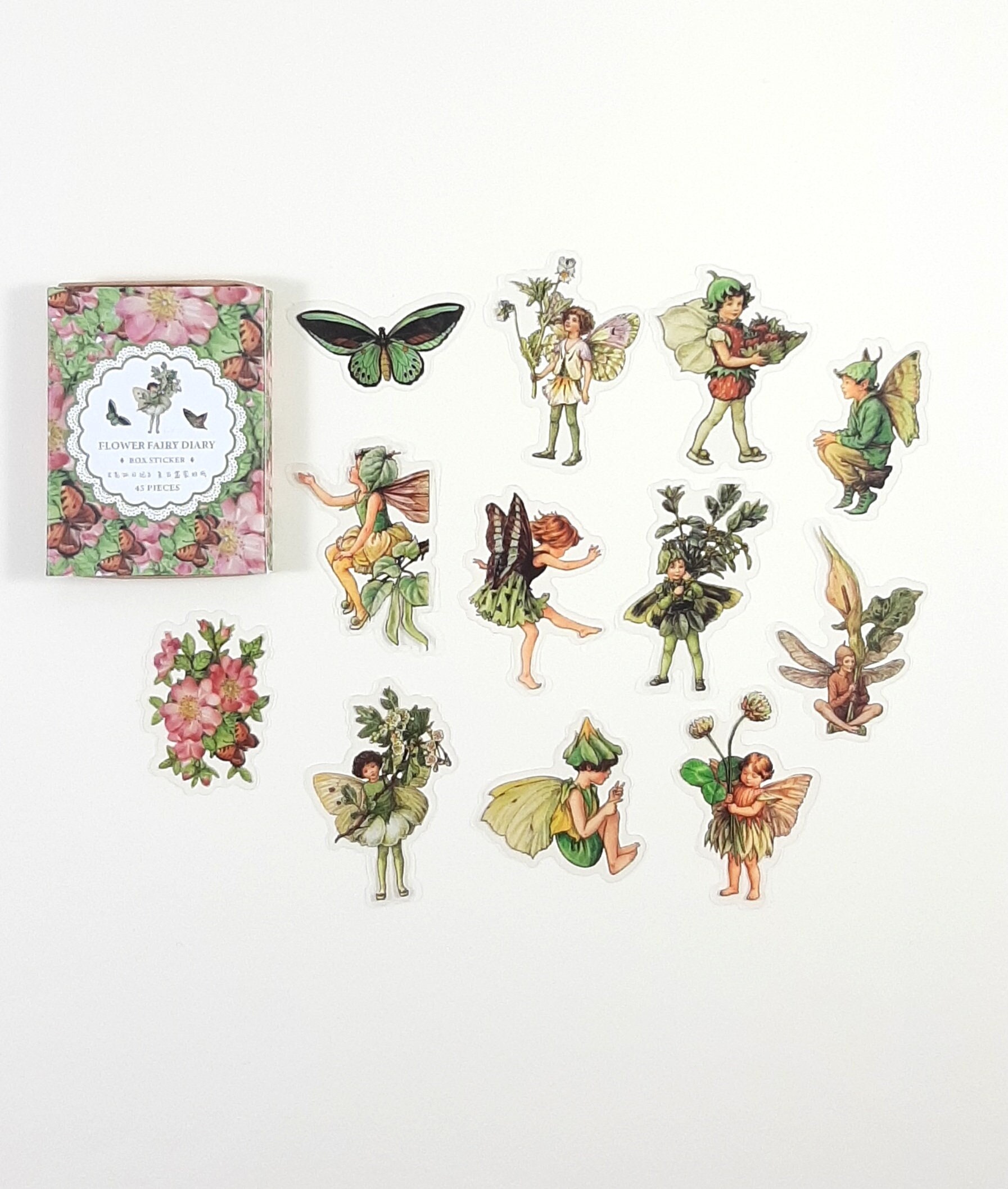 Flower Fairy Sticker Box, Pink and Green Vintage Style Fairy