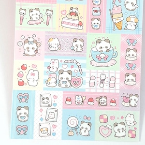 Pastell Kawaii Tier Aufkleber, Kawaii Tier Sticker Blatt, koreanische Aufkleber, Kawaii Panda und Katze, Journal & Planer Aufkleber, Scrapbooking
