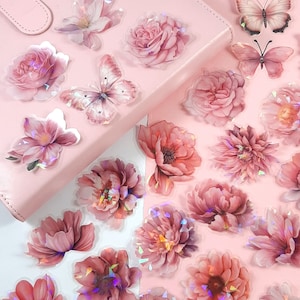Rosa Blumen-Aufkleber, Floral Journal und Planner Aufkleber, Scrapbooking, Laptop und Telefon Dekoration, Handwerk Aufkleber