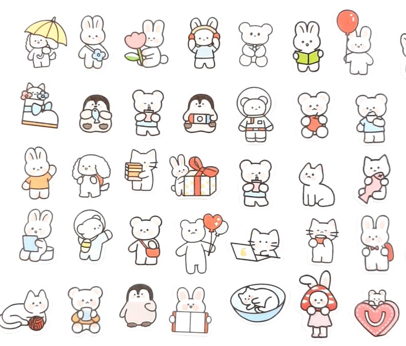 Kawaii Animal Sticker Set Cute Animal Stickers Kawaii Etsy UK