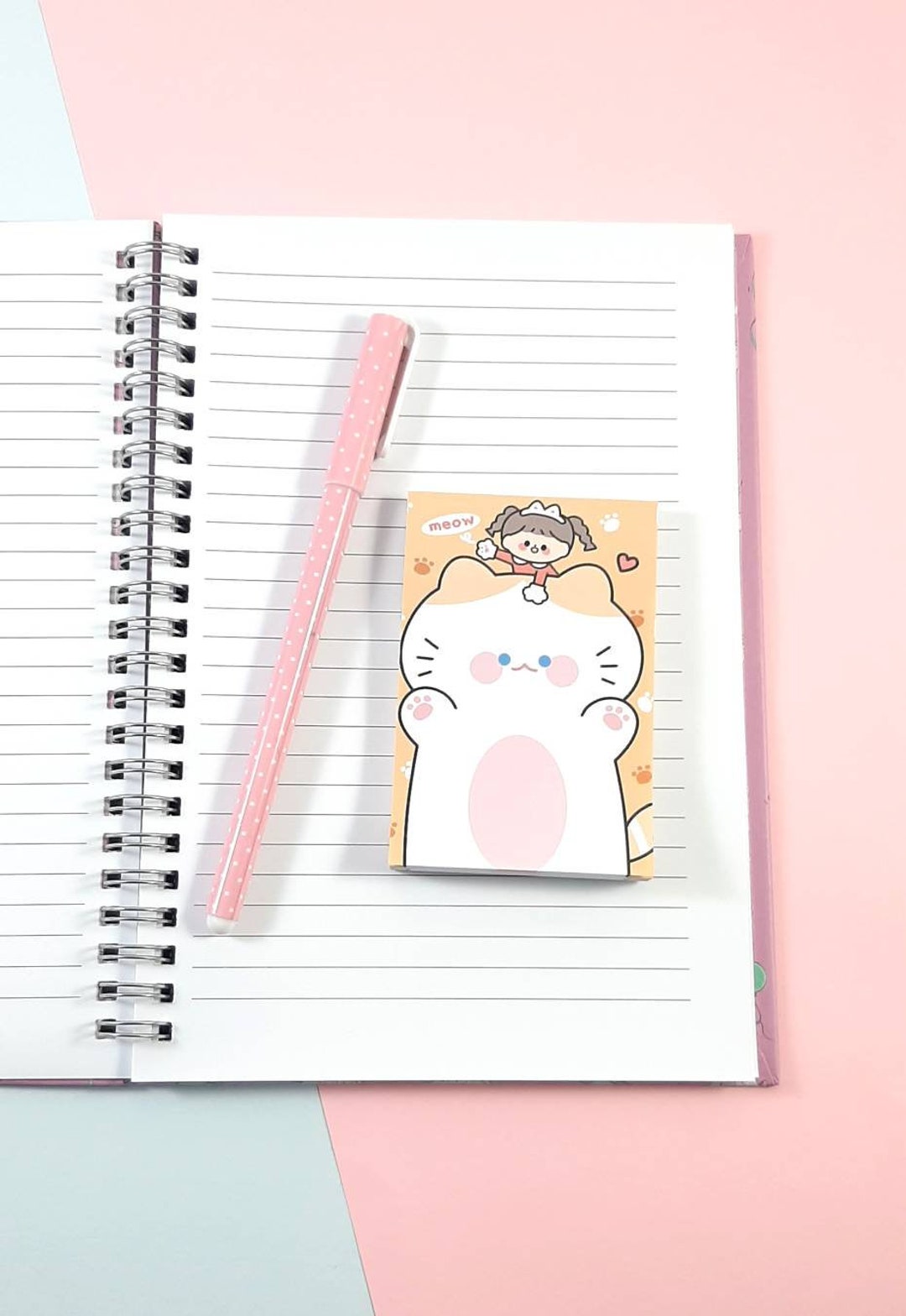 Kawaii Cat Sticky Notes Cute Cat Memo Pad Kawaii Stationery Etsy
